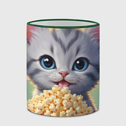 Кружка 3D Поп-корн и котенок, цвет: 3D-зеленый кант — фото 2