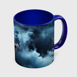 Кружка 3D Волк ночное синее небо, цвет: 3D-белый + синий