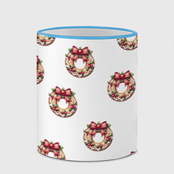 Кружка 3D Много новогодних пончиков с бантиком и ягодами, цвет: 3D-небесно-голубой кант — фото 2