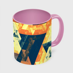 Кружка 3D Абстрактные треугольники, цвет: 3D-белый + розовый