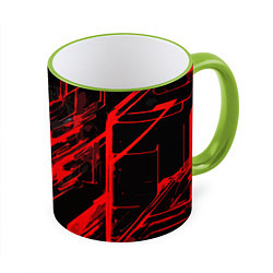 Кружка 3D Red stripes on a black background, цвет: 3D-светло-зеленый кант