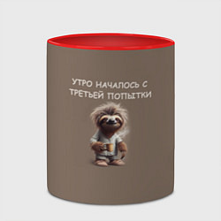 Кружка 3D Ленивец с кружкой кофе: утро началось с третьей по, цвет: 3D-белый + красный — фото 2