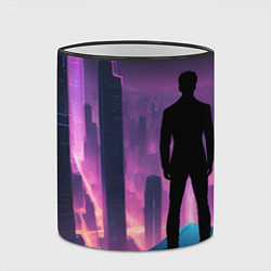 Кружка 3D Человек смотрящий на ночной мегаполис, цвет: 3D-черный кант — фото 2