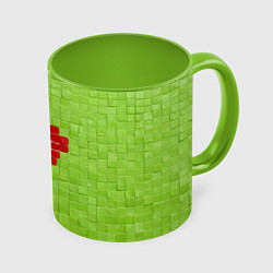 Кружка 3D Мелкая салатовая плитка сердце, цвет: 3D-белый + светло-зеленый