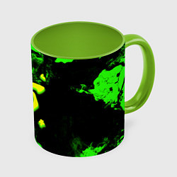 Кружка 3D Doom кислотное лого в огне, цвет: 3D-белый + светло-зеленый