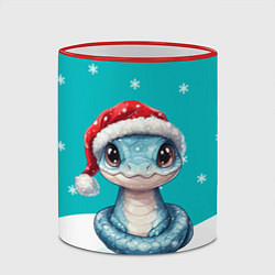 Кружка 3D Новогодняя голубая змейка символ 2025, цвет: 3D-красный кант — фото 2
