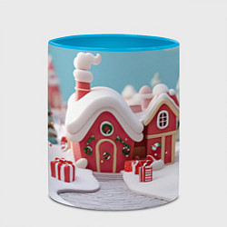 Кружка 3D Милые новогодние красные домики, цвет: 3D-белый + небесно-голубой — фото 2