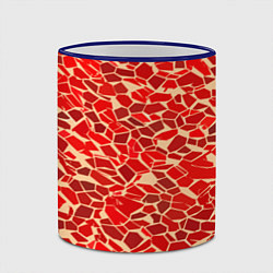 Кружка 3D Красные плитки на кремовом фоне, цвет: 3D-синий кант — фото 2