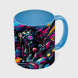 Кружка 3D Cool cyber skull - ai art, цвет: 3D-белый + небесно-голубой