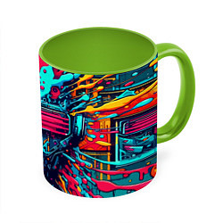 Кружка 3D Cyber dude with glasses - blots, цвет: 3D-белый + светло-зеленый