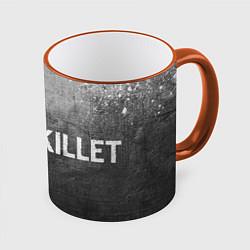 Кружка 3D Skillet - grey gradient по-горизонтали, цвет: 3D-оранжевый кант