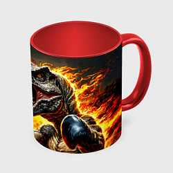 Кружка цветная Динозавр боксер в огне