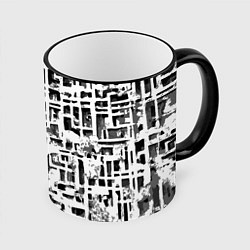 Кружка 3D Бело-чёрная абстракция, цвет: 3D-черный кант