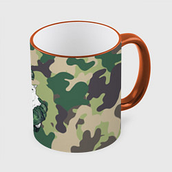 Кружка 3D Русский солдат с белой кошкой, цвет: 3D-оранжевый кант