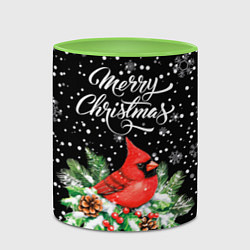 Кружка 3D Рождественский красный кардинал, цвет: 3D-белый + светло-зеленый — фото 2