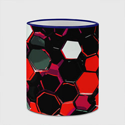 Кружка 3D Красно-белые шестиугольники на чёрном фоне, цвет: 3D-синий кант — фото 2