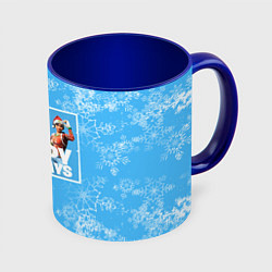 Кружка 3D Happy Holidays - Fortnite Ginger Gunner и Щелкунчи, цвет: 3D-белый + синий