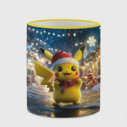 Кружка 3D Новогодний Пикачу, цвет: 3D-желтый кант — фото 2
