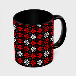 Кружка 3D Red and white stars on a black background, цвет: 3D-белый + черный