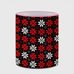 Кружка 3D Red and white stars on a black background, цвет: 3D-розовый кант — фото 2