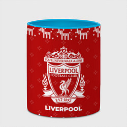 Кружка 3D Новогодний Liverpool с оленями, цвет: 3D-белый + небесно-голубой — фото 2