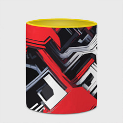 Кружка 3D Красно-белый техно паттерн, цвет: 3D-белый + желтый — фото 2