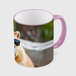 Кружка 3D Модная капибара в темных очках, цвет: 3D-розовый кант