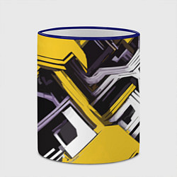 Кружка 3D Бело-жёлтый техно паттерн на чёрном фоне, цвет: 3D-синий кант — фото 2