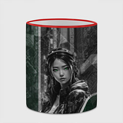 Кружка 3D Азиатская девушка с зелёными глазами, цвет: 3D-красный кант — фото 2