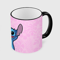 Кружка 3D Stitch on a pink background, цвет: 3D-черный кант