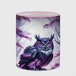 Кружка 3D Черно фиолетовая сова сидит на ветке, цвет: 3D-розовый кант — фото 2