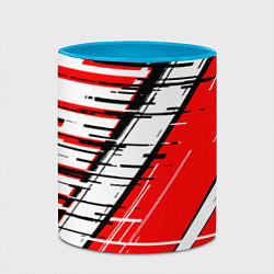 Кружка 3D Чёрно-белые глитч полосы на красном фоне, цвет: 3D-белый + небесно-голубой — фото 2