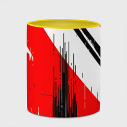 Кружка 3D Вертикальные чёрные линии на красно-белом фоне, цвет: 3D-белый + желтый — фото 2