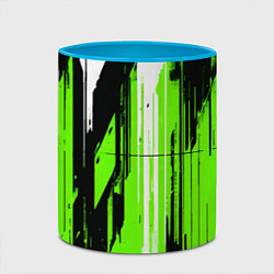 Кружка 3D Вертикальные чёрно-белые линии на зелёном фоне, цвет: 3D-белый + небесно-голубой — фото 2