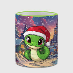 Кружка 3D Маленькая змейка в новогодней шапочке, цвет: 3D-светло-зеленый кант — фото 2