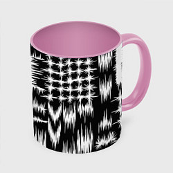 Кружка 3D Штриховка - геометрическая абстракция, цвет: 3D-белый + розовый