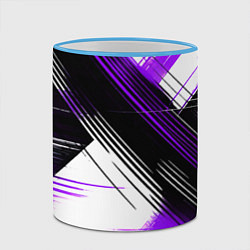 Кружка 3D Диагональные фиолетово-чёрные линии на белом фоне, цвет: 3D-небесно-голубой кант — фото 2