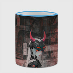 Кружка 3D Девушка в шлеме с рогами, цвет: 3D-небесно-голубой кант — фото 2