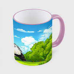 Кружка 3D Аист в поле, цвет: 3D-розовый кант