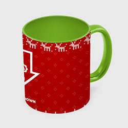 Кружка 3D Новогодний System of a Down с оленями, цвет: 3D-белый + светло-зеленый