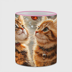 Кружка 3D Котята возле новогодней елки - нейросеть, цвет: 3D-розовый кант — фото 2