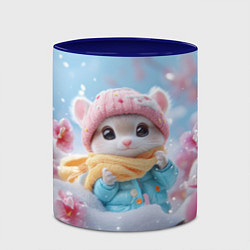 Кружка 3D Милая новогодняя мышка, цвет: 3D-белый + синий — фото 2