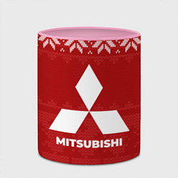Кружка 3D Новогодний Mitsubishi, цвет: 3D-белый + розовый — фото 2