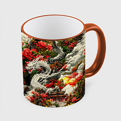 Кружка 3D Дракон в небесном храме - нейросеть, цвет: 3D-оранжевый кант