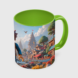 Кружка 3D Роблокс в игровой стране, цвет: 3D-белый + светло-зеленый