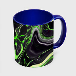Кружка 3D Зелёно-чёрный мрамор, цвет: 3D-белый + синий