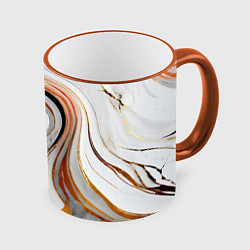 Кружка 3D Волнистые чёрно-жёлтые линии на белом фоне, цвет: 3D-оранжевый кант