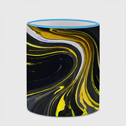 Кружка 3D Волнистые бело-жёлтые линии на чёрном фоне, цвет: 3D-небесно-голубой кант — фото 2