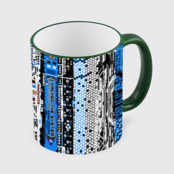 Кружка 3D Киберпанк паттерн синий, цвет: 3D-зеленый кант