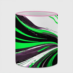 Кружка 3D Волнистые чёрно-зелёные линии на белом фоне, цвет: 3D-розовый кант — фото 2